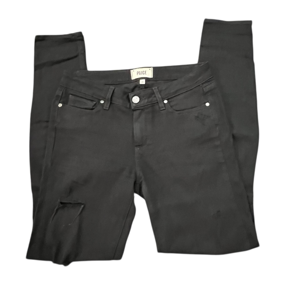 Paige‎ Black Black Denim Verdugo Ultra Skinny Ankle Jeans Size 28 Distressed